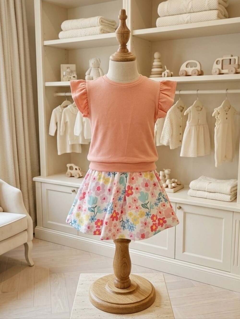 Millie Loves Lily Peach Flutter Sleeve Top & Floral Skort Set | Sizes 8
